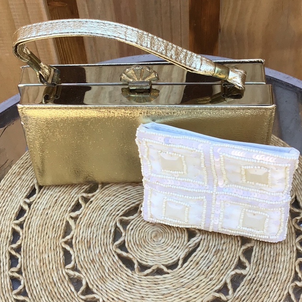 Sale! Vintage Gold Small Handbag & Beaded Wallet!